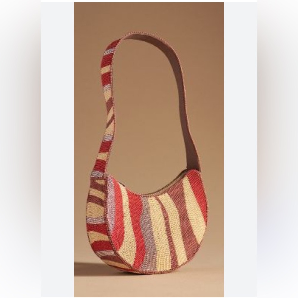Anthropologie Striped Woven Shoulder Bag in Red, Cream, Tan, Purple